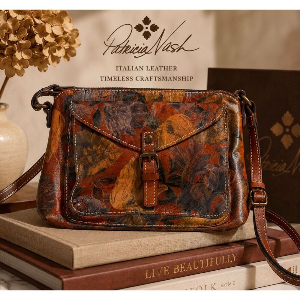 Patricia Nash Avellino Leather Crossbody Purse Boho Vintage Italian bag floral w